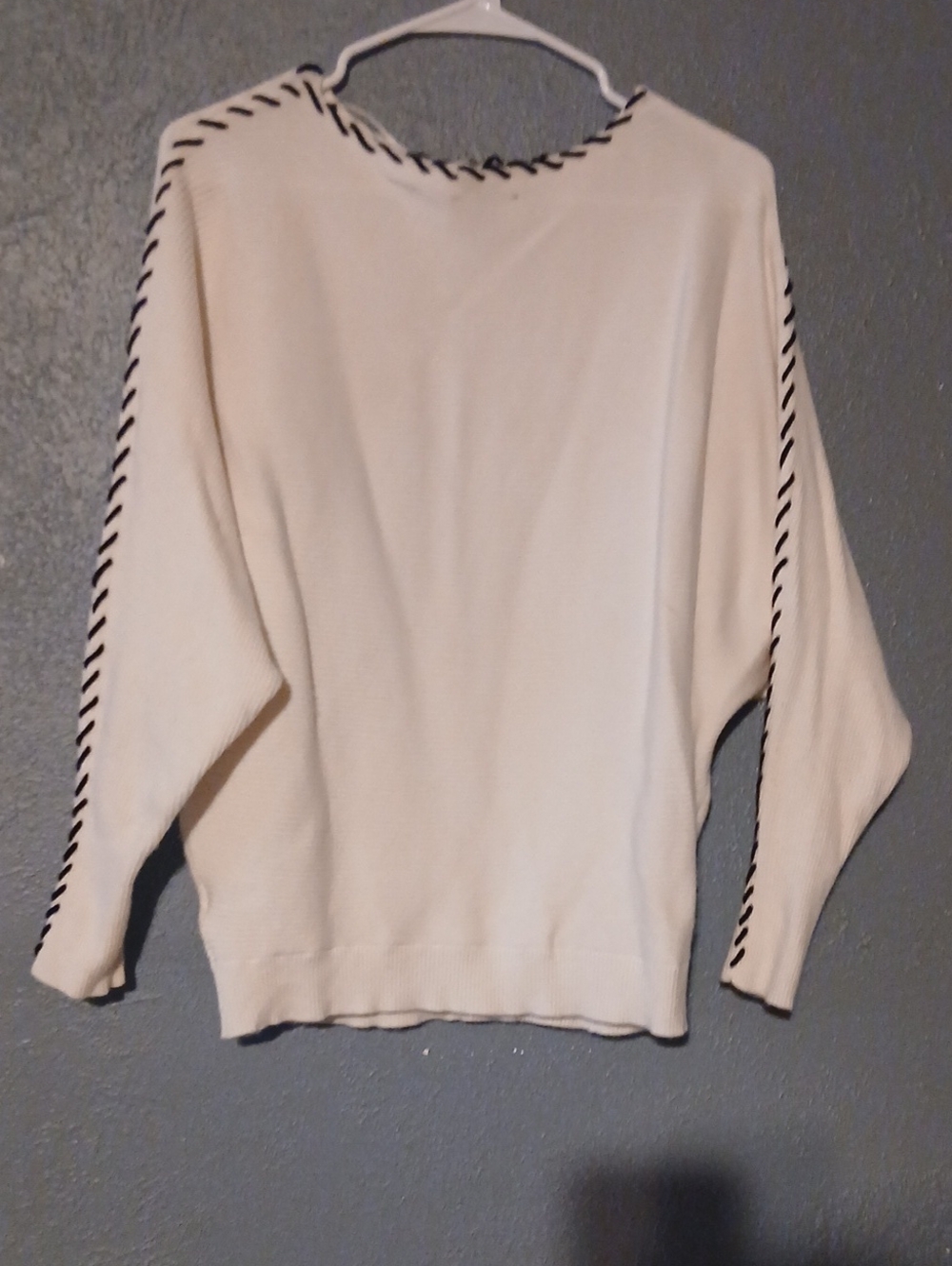 Tahari Crewneck Sweater with Black Whipstitch Detail